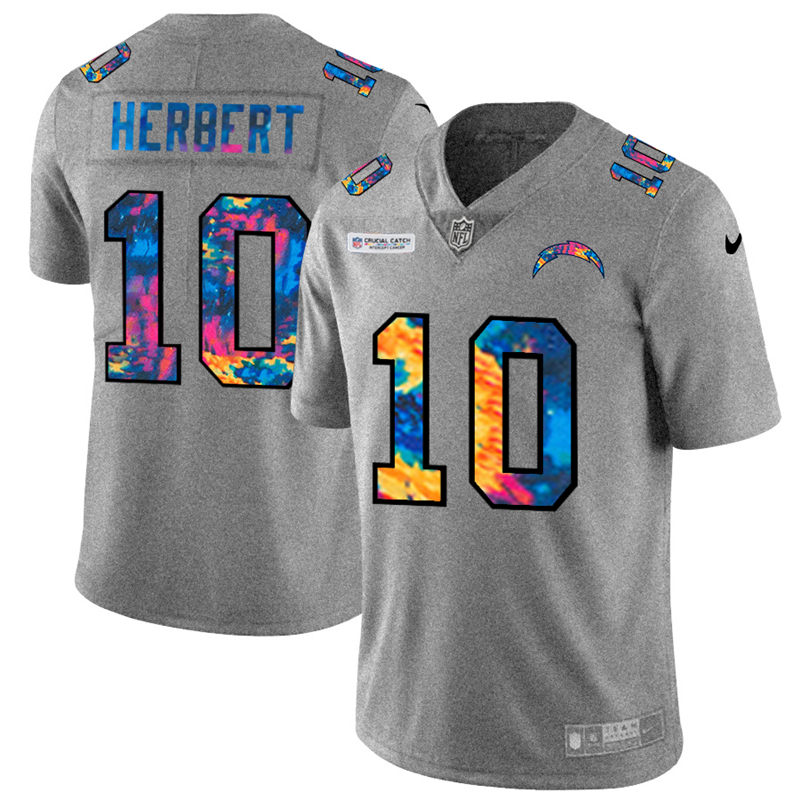 NFL Los Angeles Chargers #10 Justin Herbert Men Nike MultiColor 2020  Crucial Catch  Jersey Grey